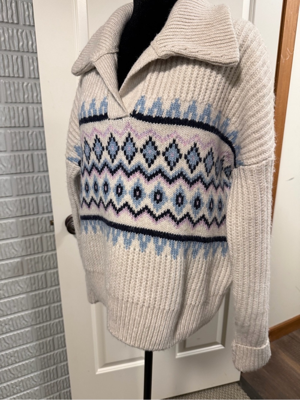 Herizon Oversized Fair Isle Collared Sweater Women’s Med NWT Cozy Knit Pullover